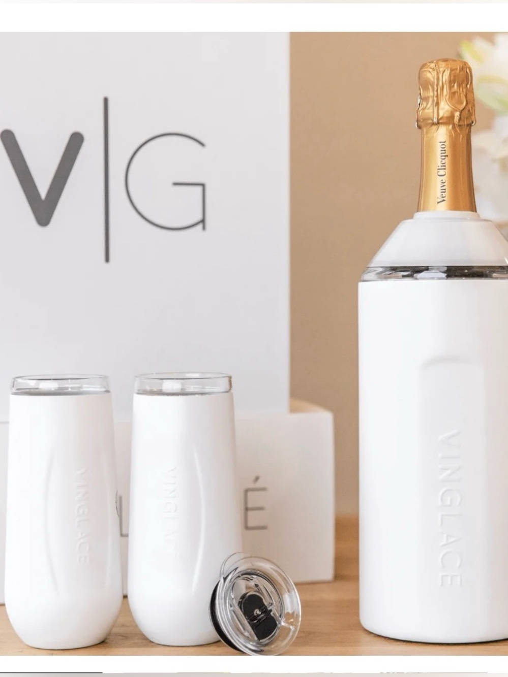 NEW Vinglacé Wine & Champagne Chiller Gift Set White with 2 Champagne Flutes
